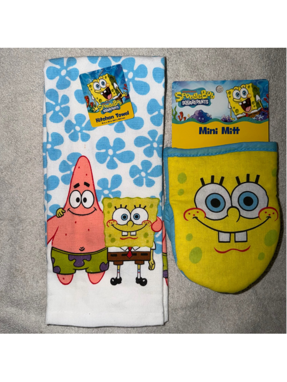 NWT Best Brands SpongeBob & Patrick Kitchen Dish Towel & Oven Pot Mini Mitt Set